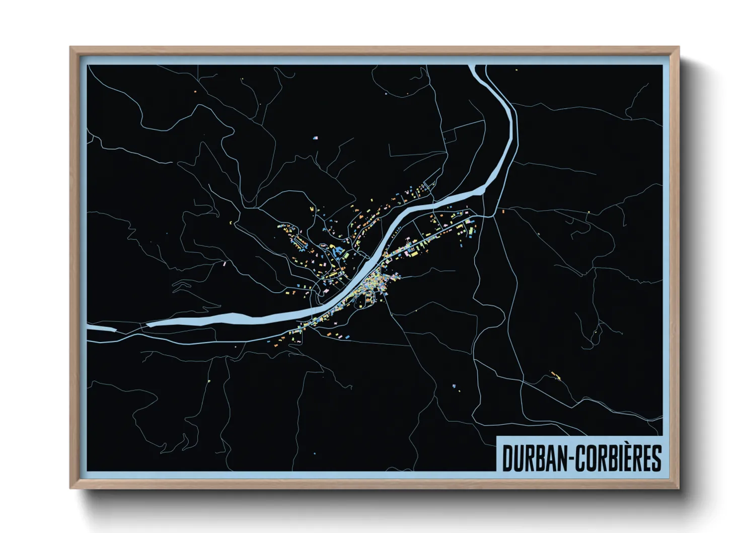 Une affiche de carte sur Durban-Corbières
