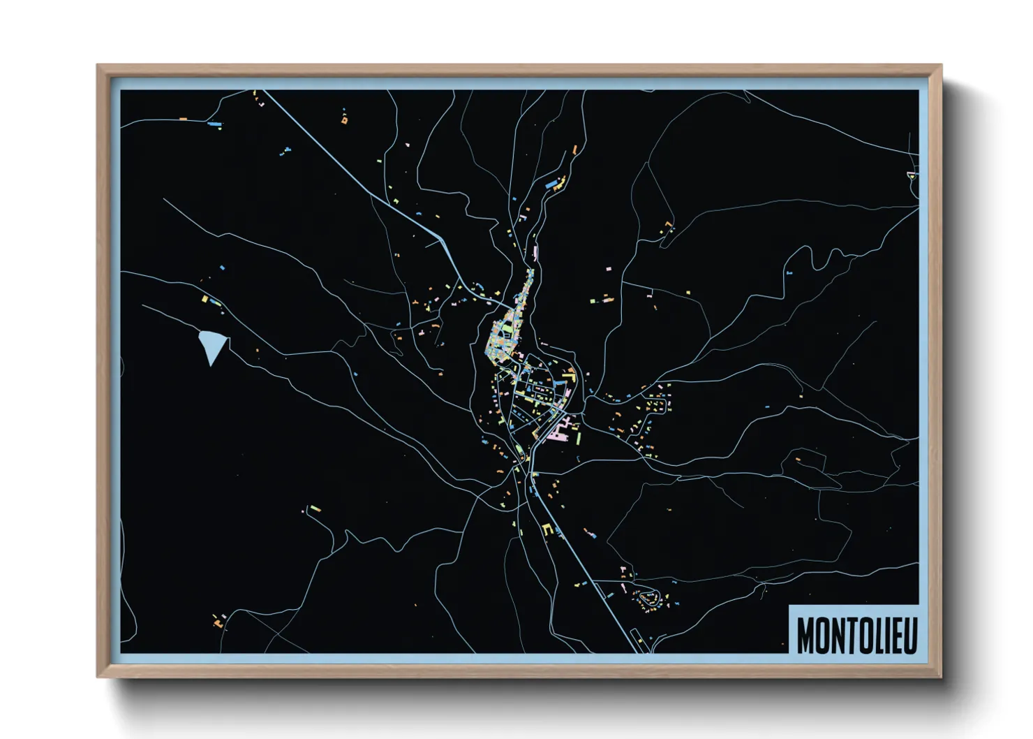 Une affiche de carte sur Montolieu