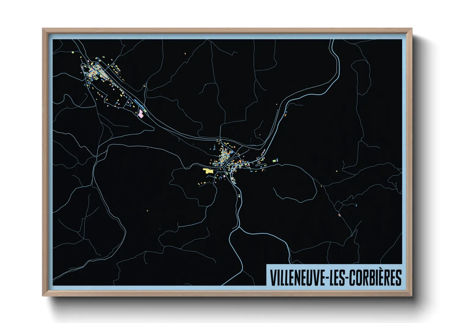 Une affiche de carte sur Villeneuve-les-Corbières