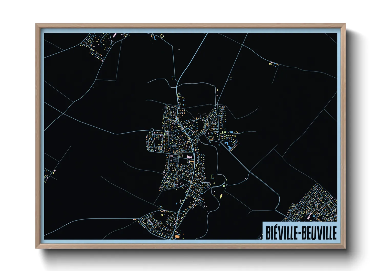 Une affiche de carte sur Biéville-Beuville