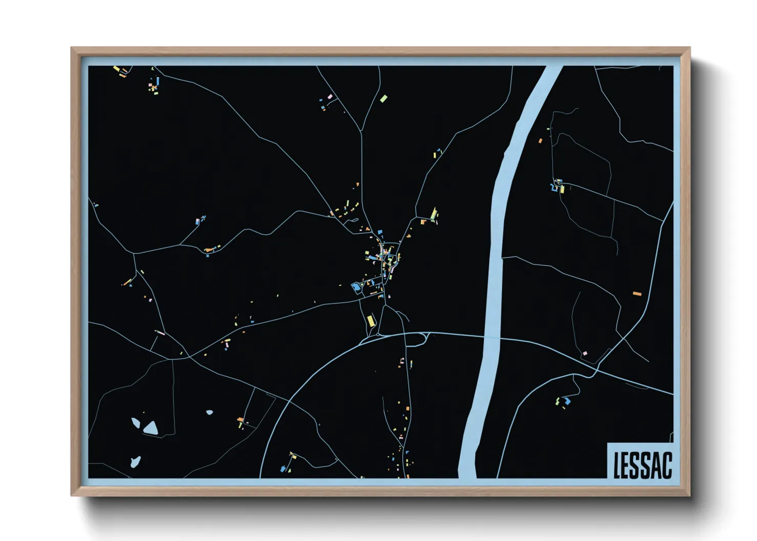 Une affiche de carte sur Lessac