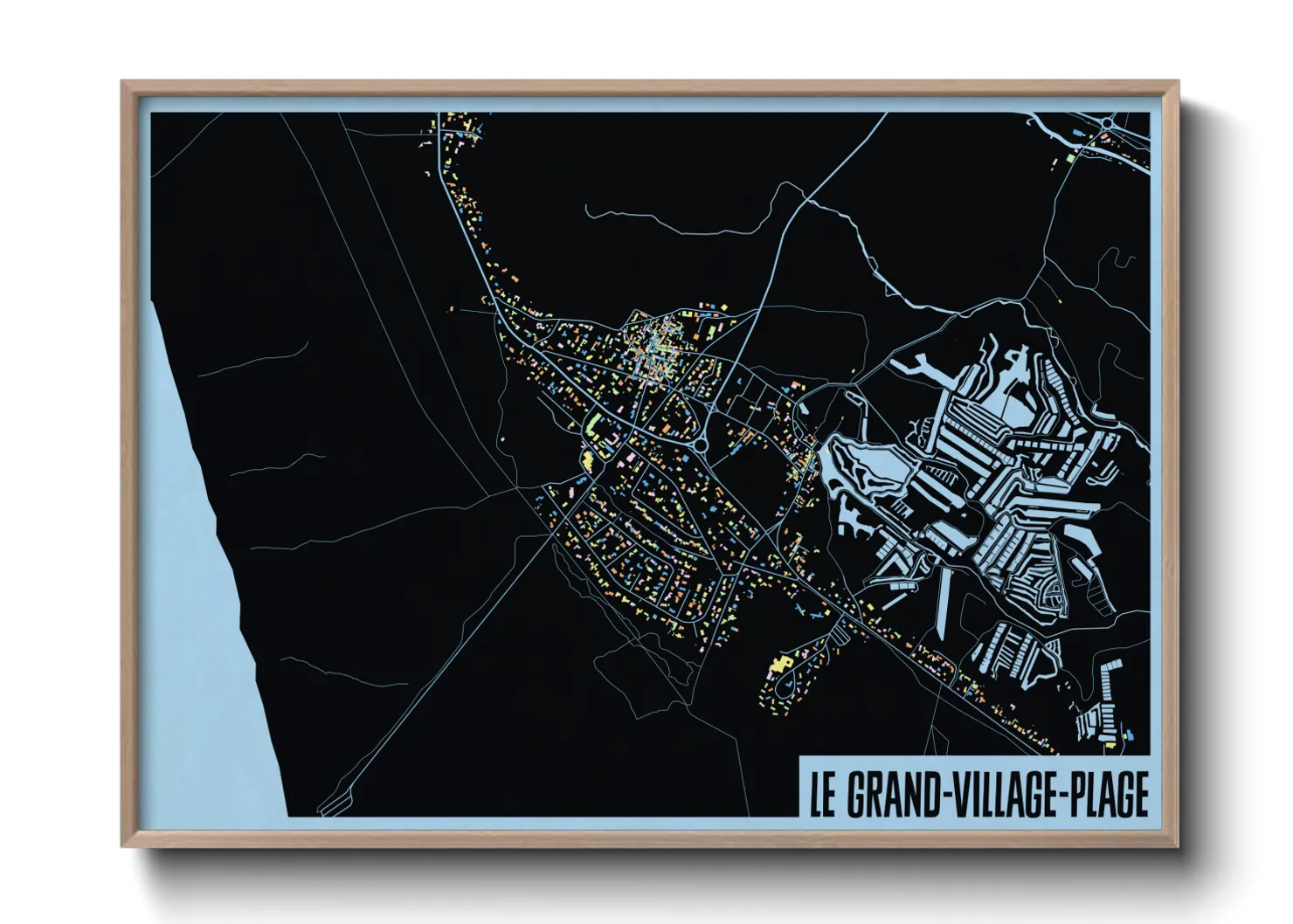 Une affiche de carte sur Le Grand-Village-Plage