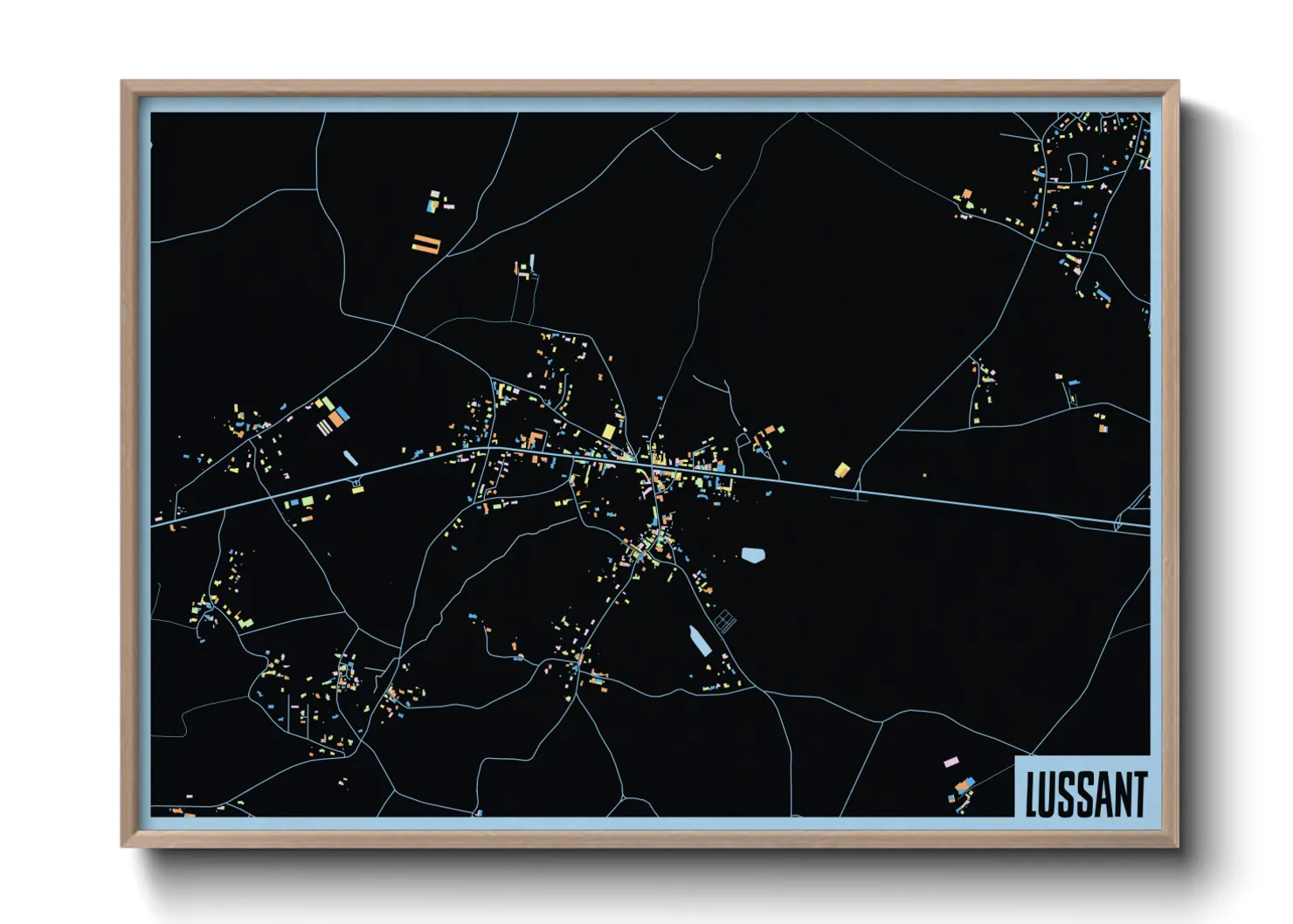 Une affiche de carte sur Lussant