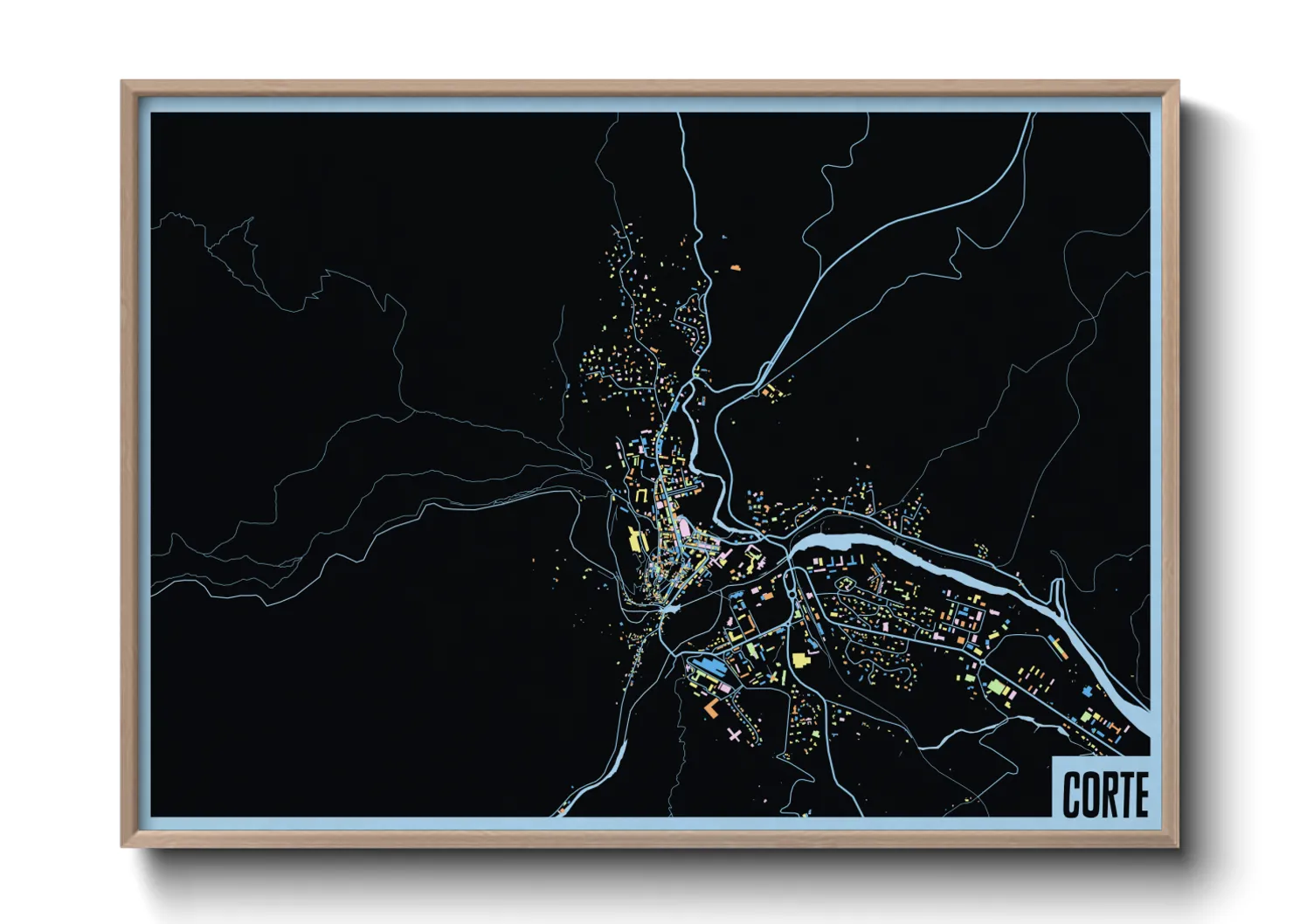 Une affiche de carte sur Corte