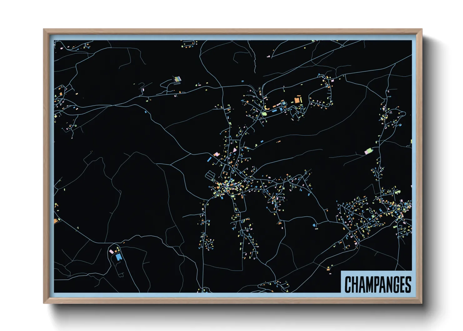 Une affiche de carte sur Champanges