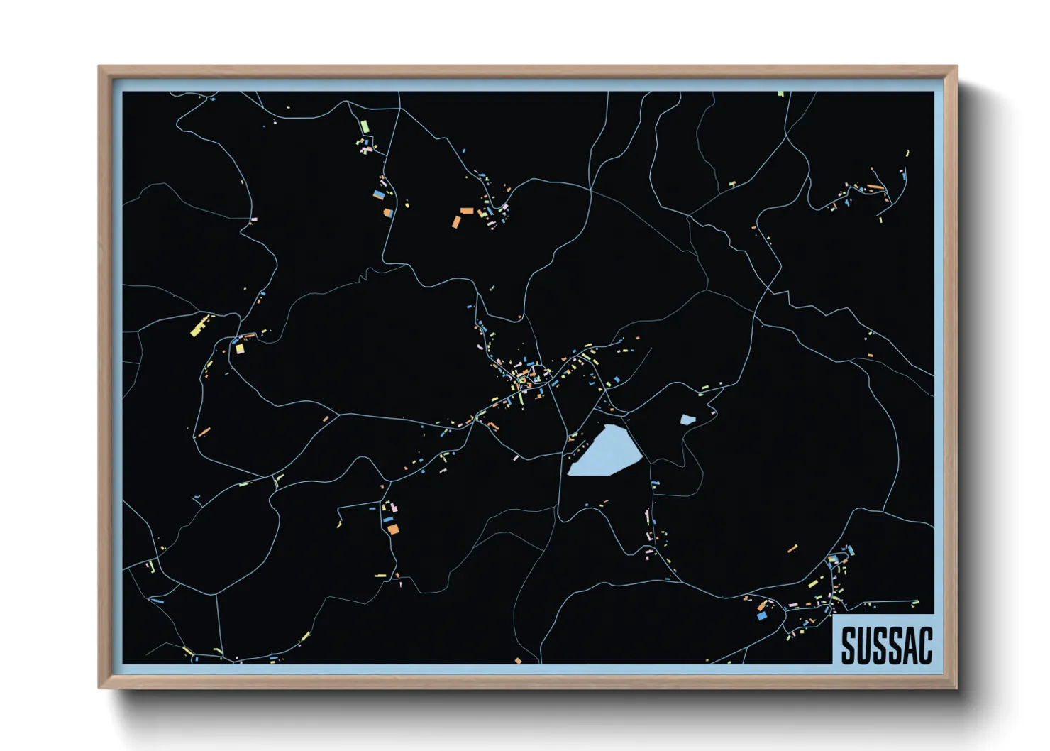 Une affiche de carte sur Sussac