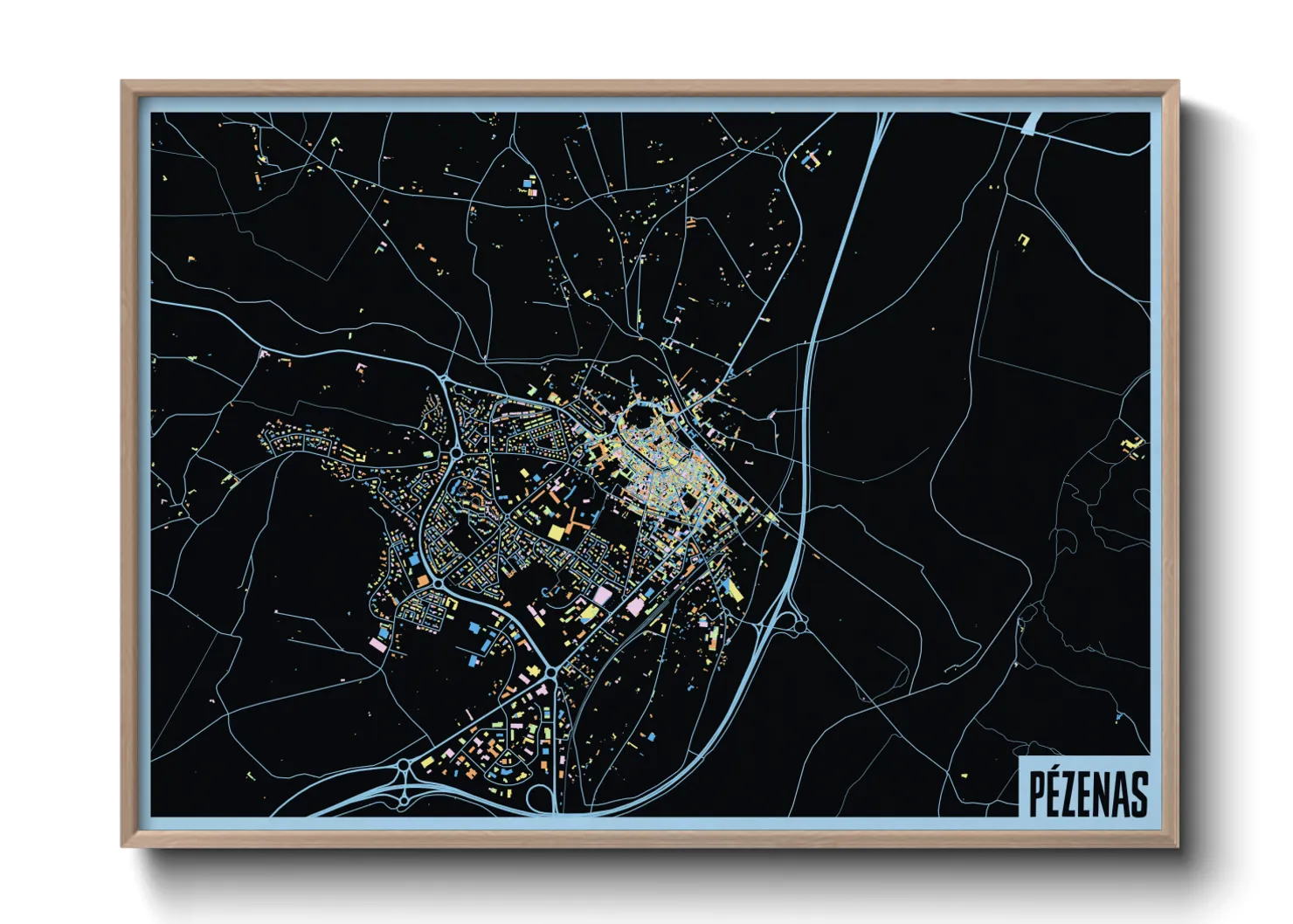 Une affiche de carte sur Pézenas