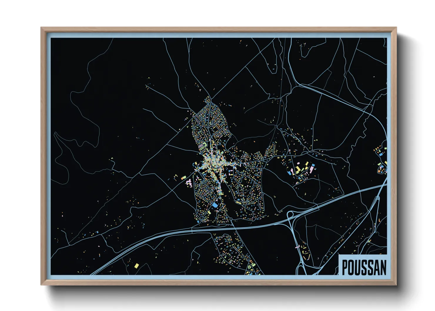 Une affiche de carte sur Poussan