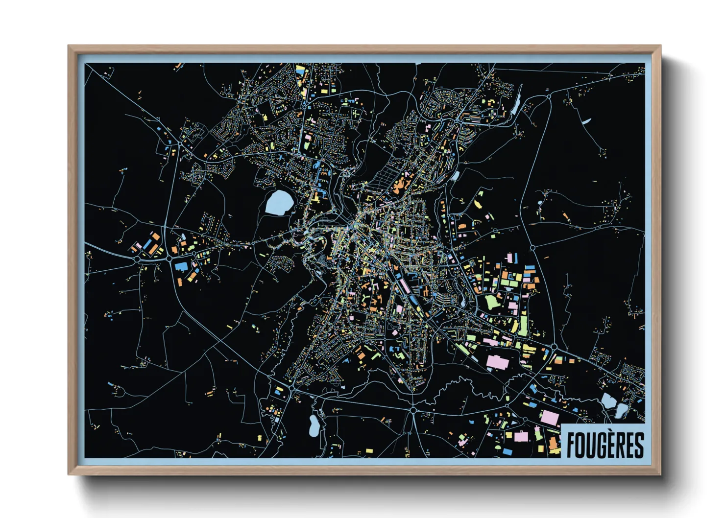 Une affiche de carte sur Fougères