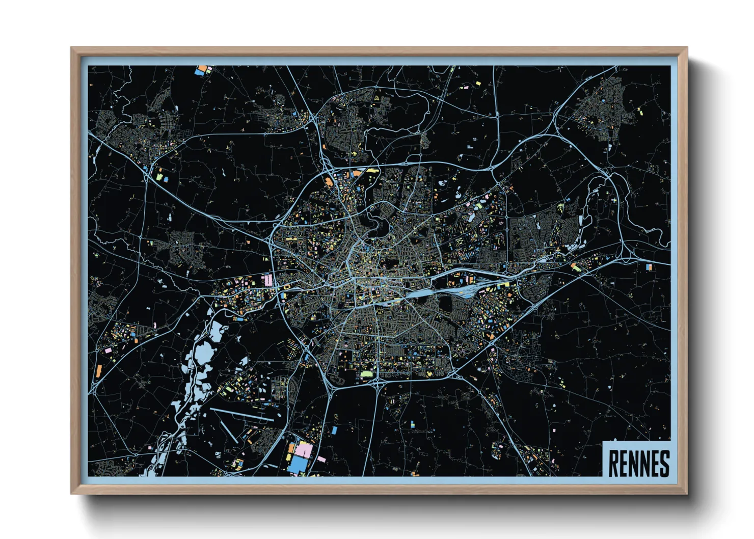 Une affiche de carte sur Rennes