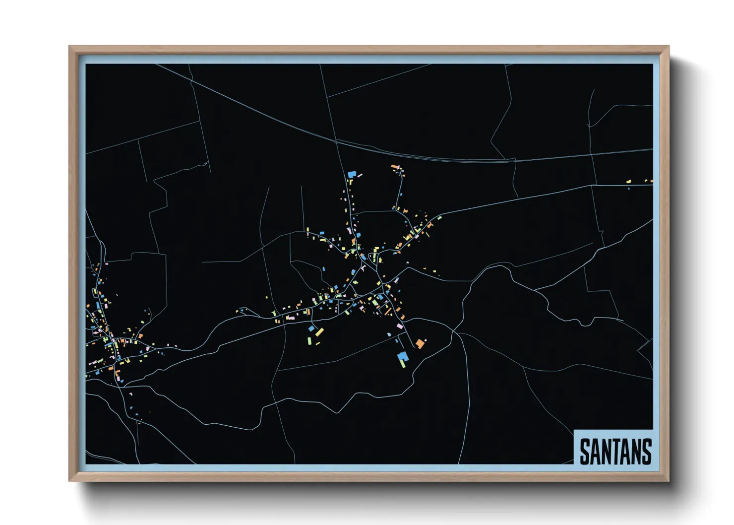 Une affiche de carte sur Santans