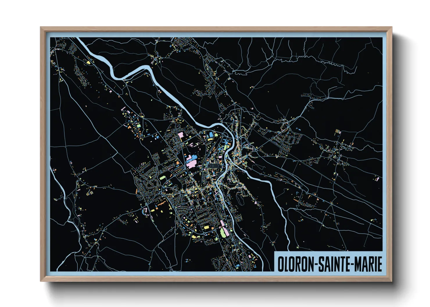 Une affiche de carte sur Oloron-Sainte-Marie