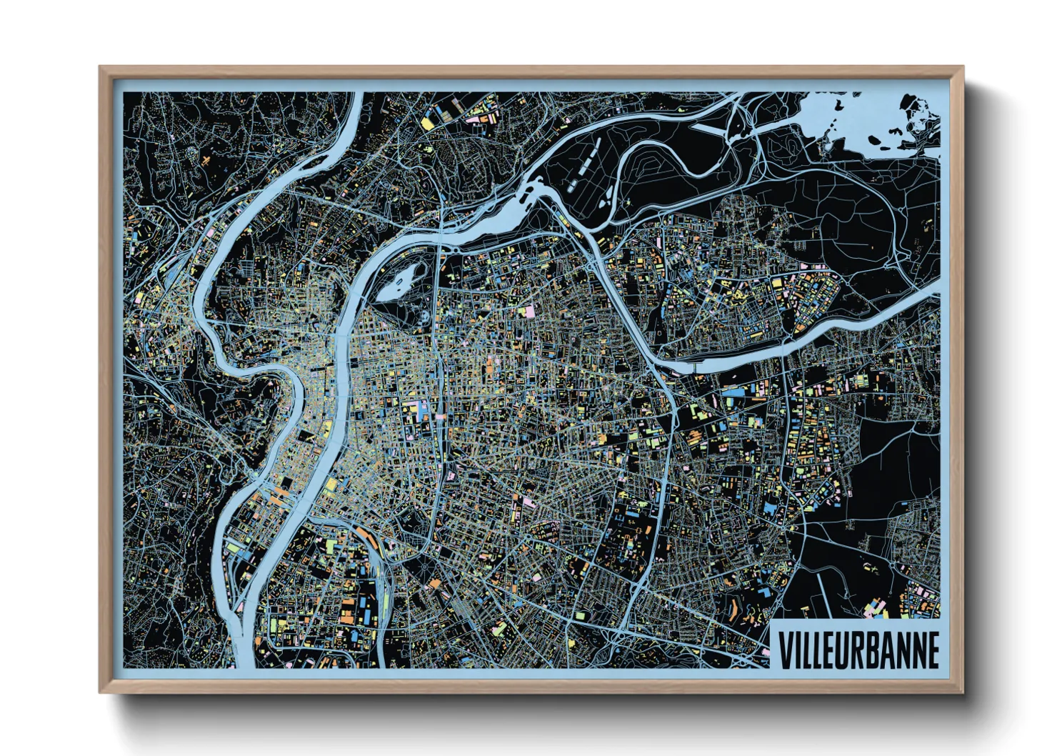 Une affiche de carte sur Villeurbanne