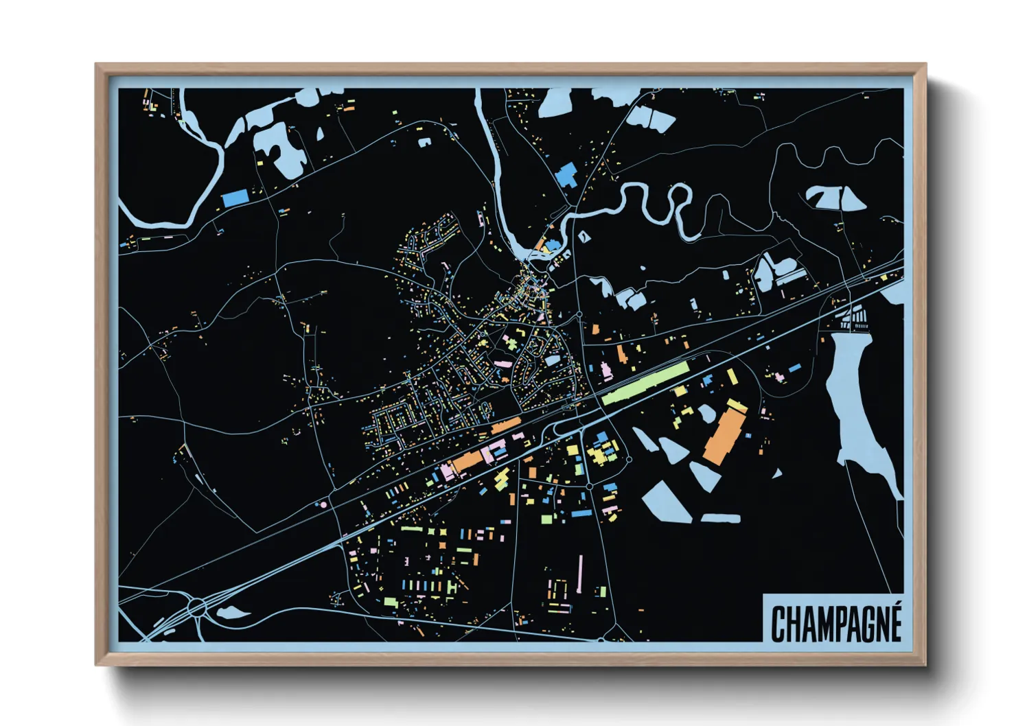 Une affiche de carte sur Champagné