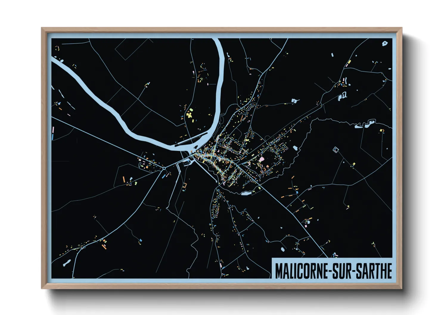 Une affiche de carte sur Malicorne-sur-Sarthe