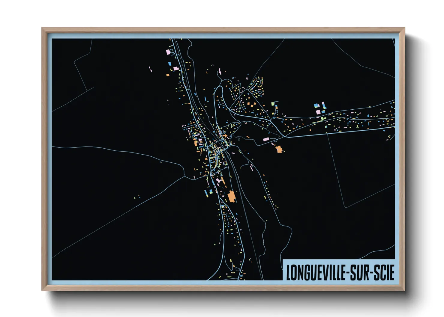 Une affiche de carte sur Longueville-sur-Scie