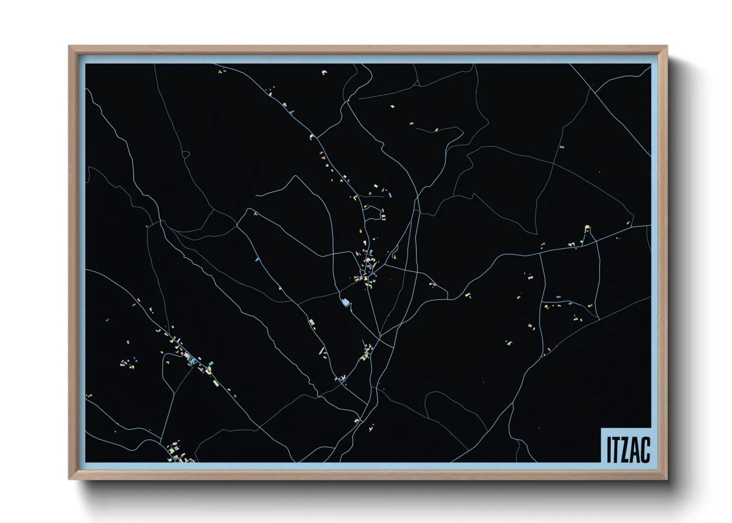 Une affiche de carte sur Itzac