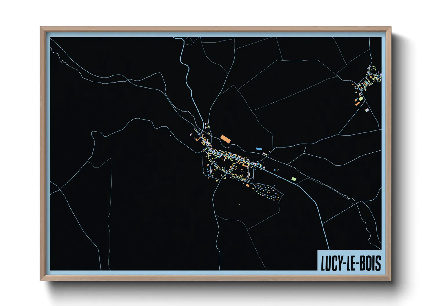 Une affiche de carte sur Lucy-le-Bois