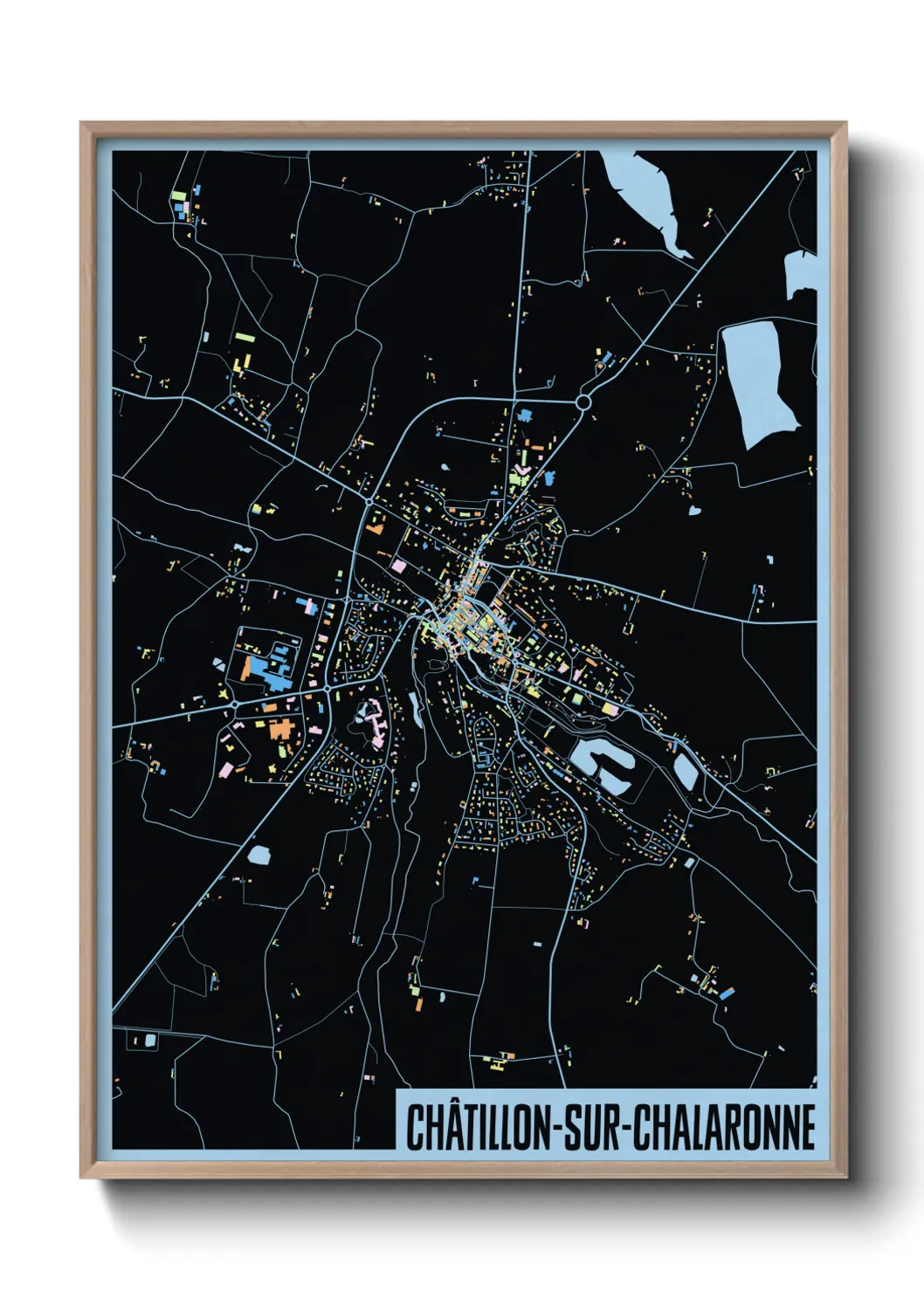 Une affiche de carte sur Châtillon-sur-Chalaronne