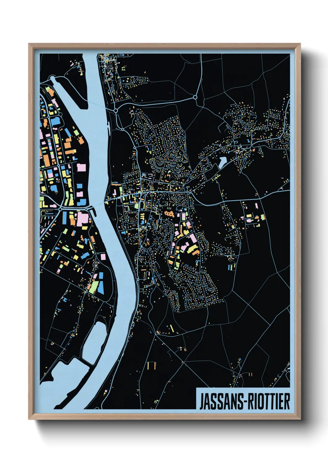 Une affiche de carte sur Jassans-Riottier