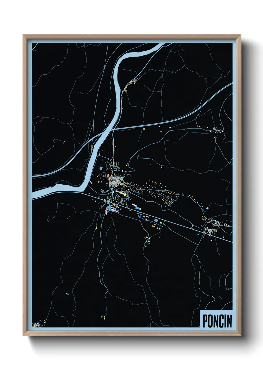 Une affiche de carte sur Poncin