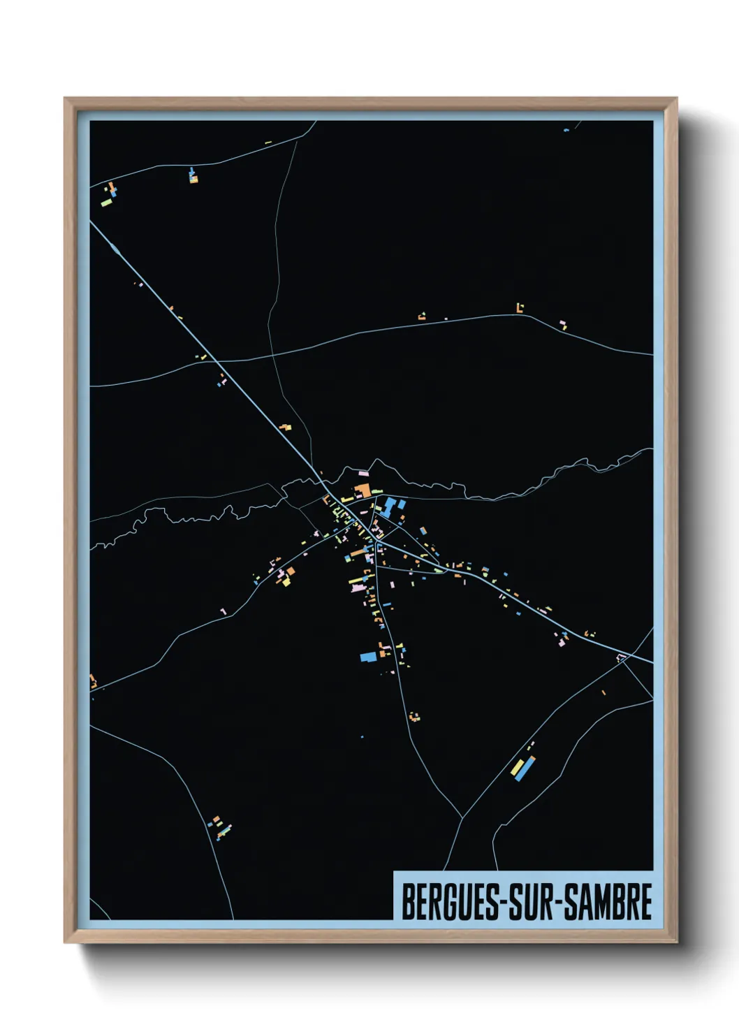 Une affiche de carte sur Bergues-sur-Sambre