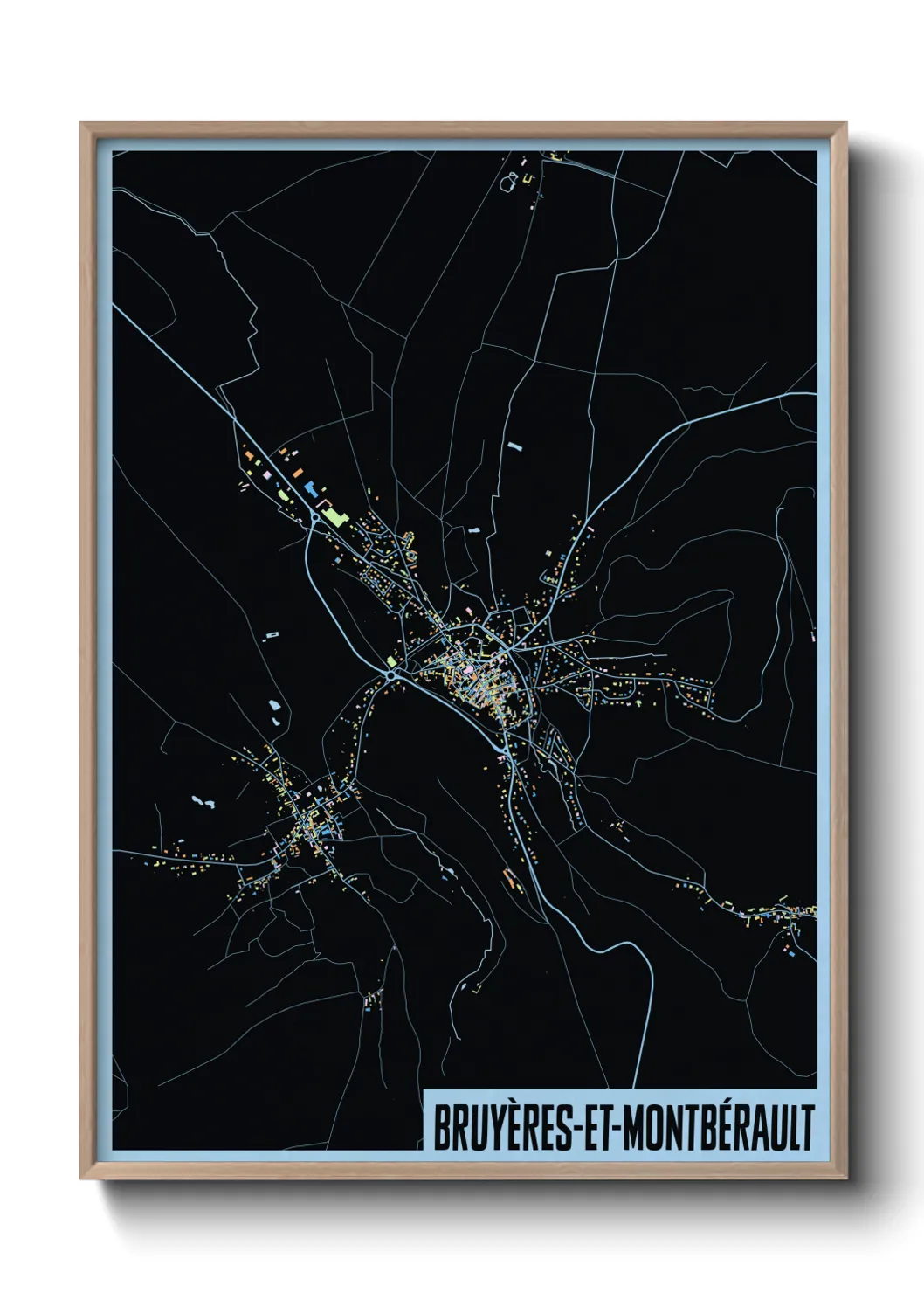 Une affiche de carte sur Bruyères-et-Montbérault