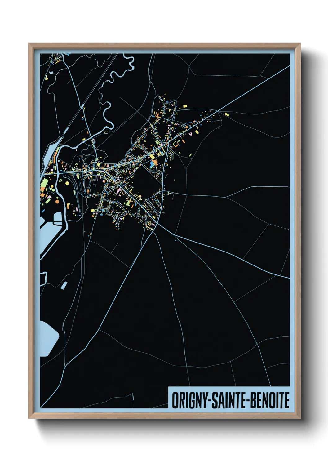 Une affiche de carte sur Origny-Sainte-Benoite