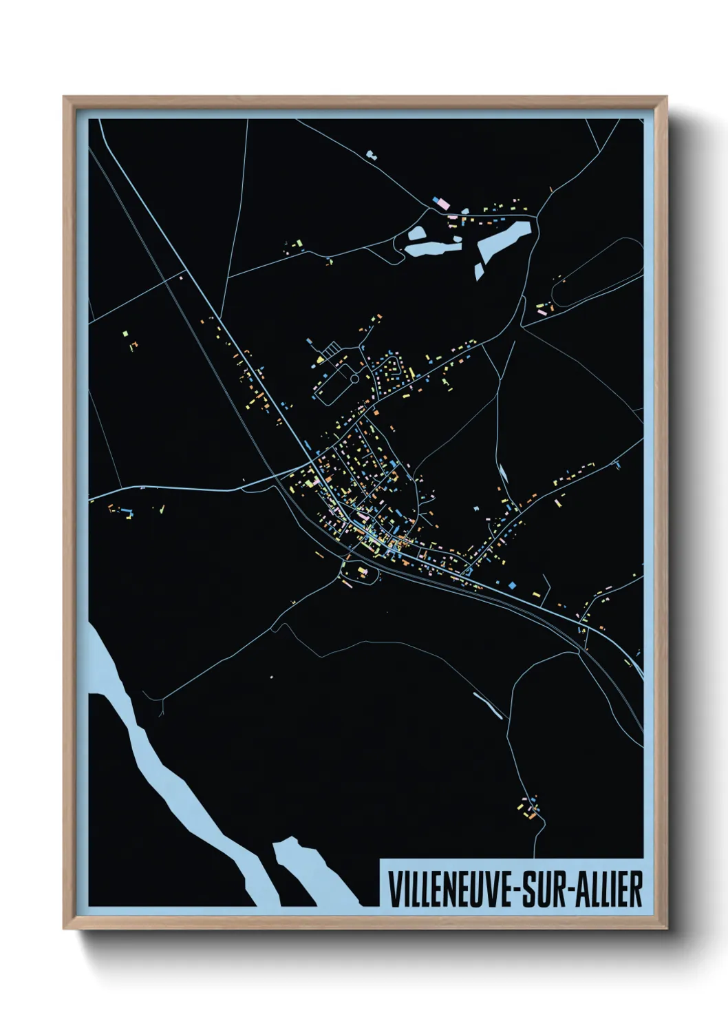 Une affiche de carte sur Villeneuve-sur-Allier