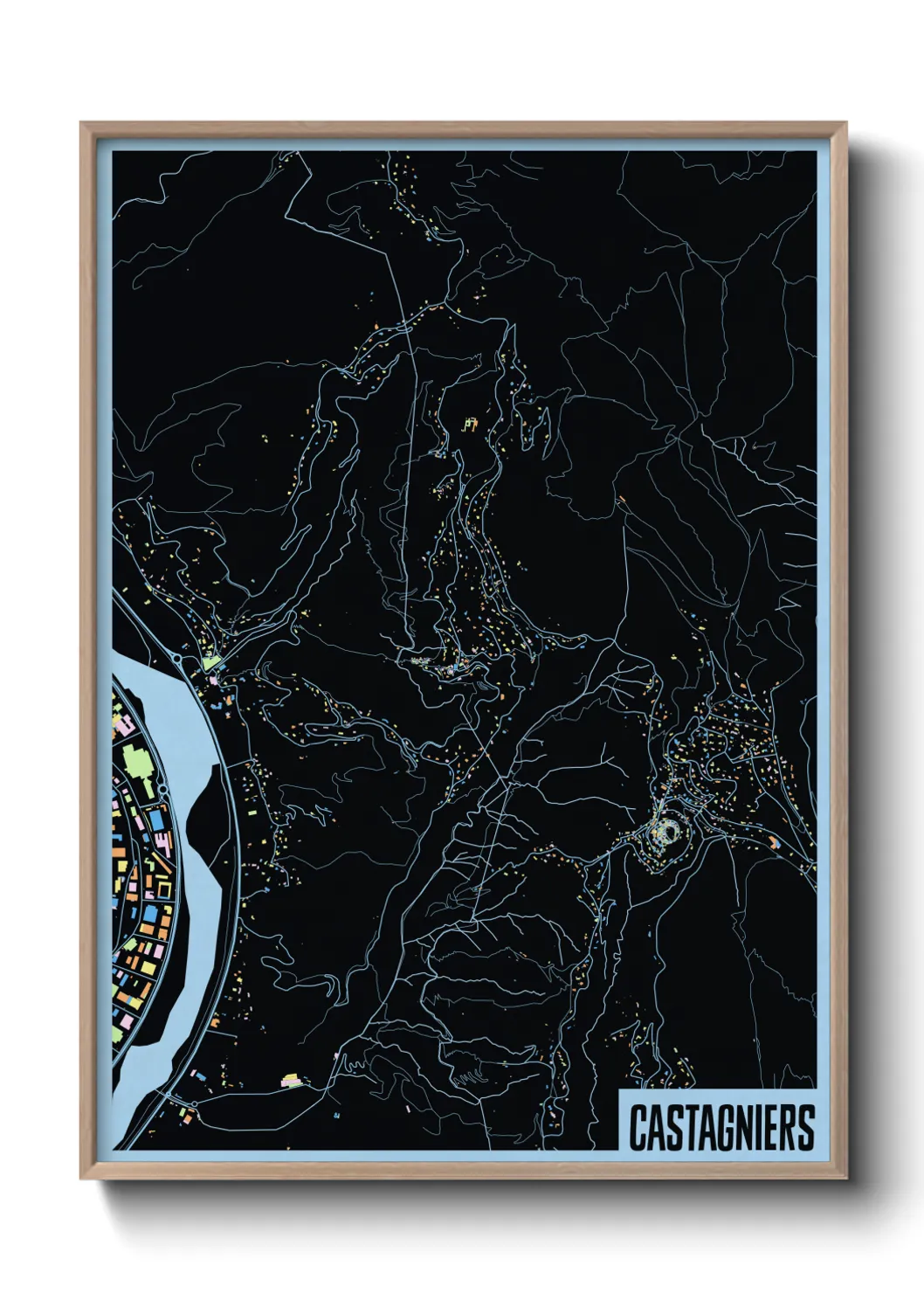 Une affiche de carte sur Castagniers