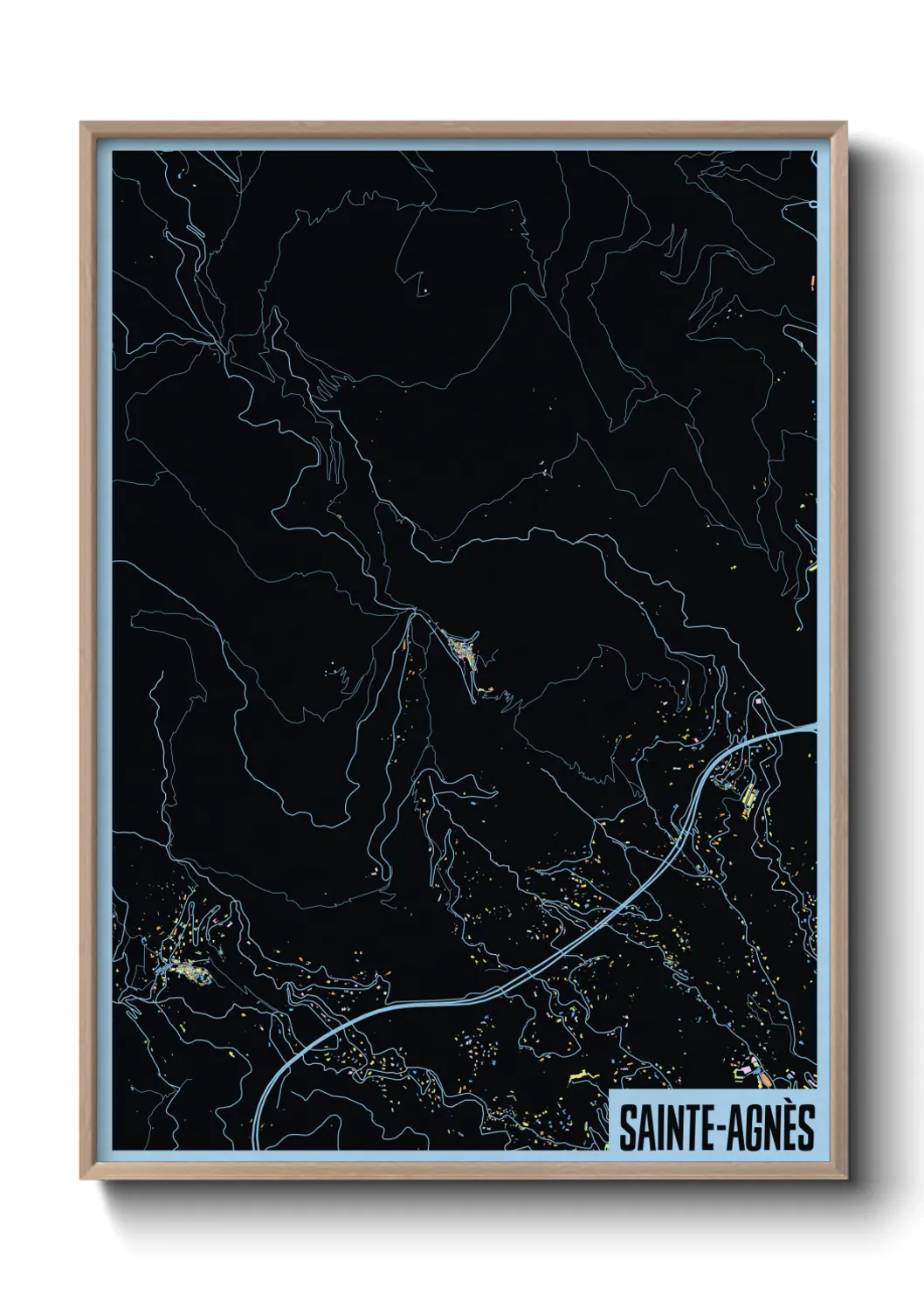 Une affiche de carte sur Sainte-Agnès