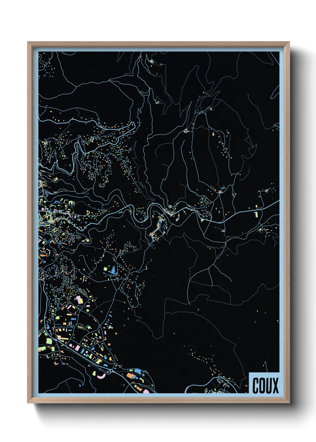 Une affiche de carte sur Coux