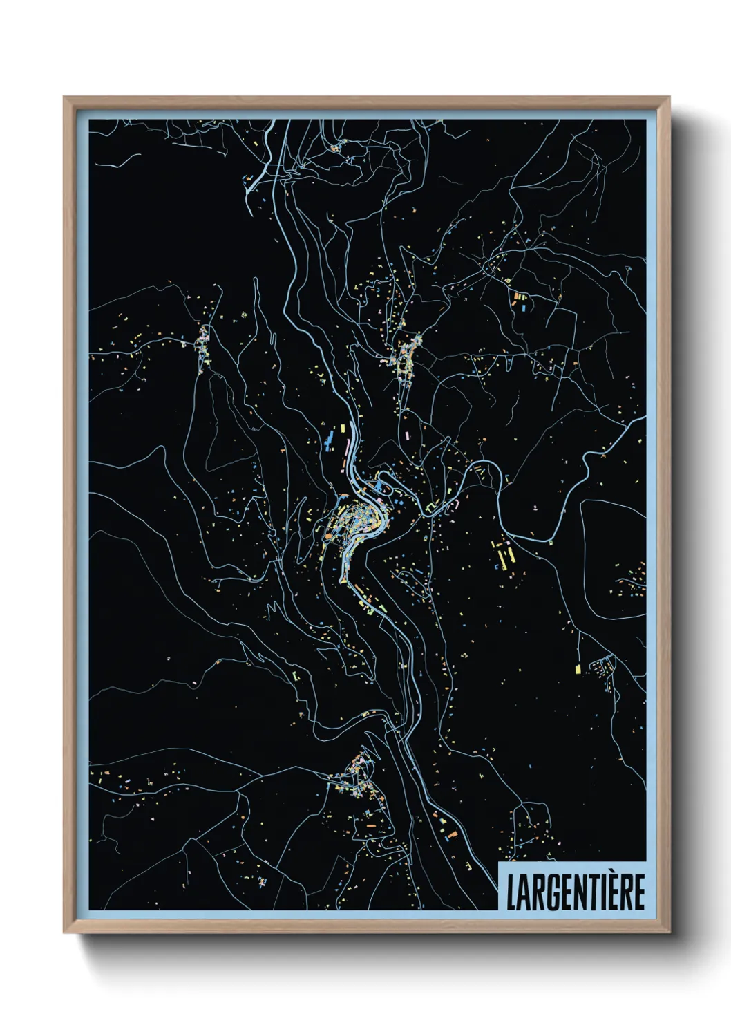 Une affiche de carte sur Largentière