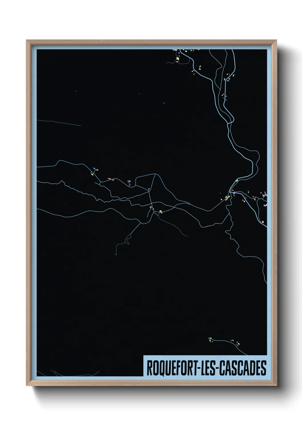 Une affiche de carte sur Roquefort-les-Cascades