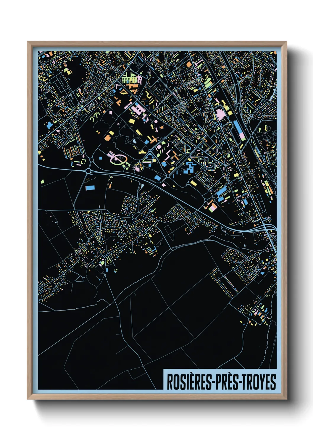 Une affiche de carte sur Rosières-près-Troyes