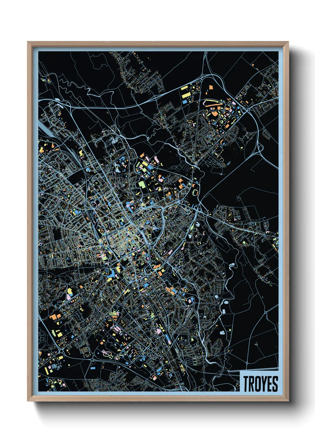 Une affiche de carte sur Troyes