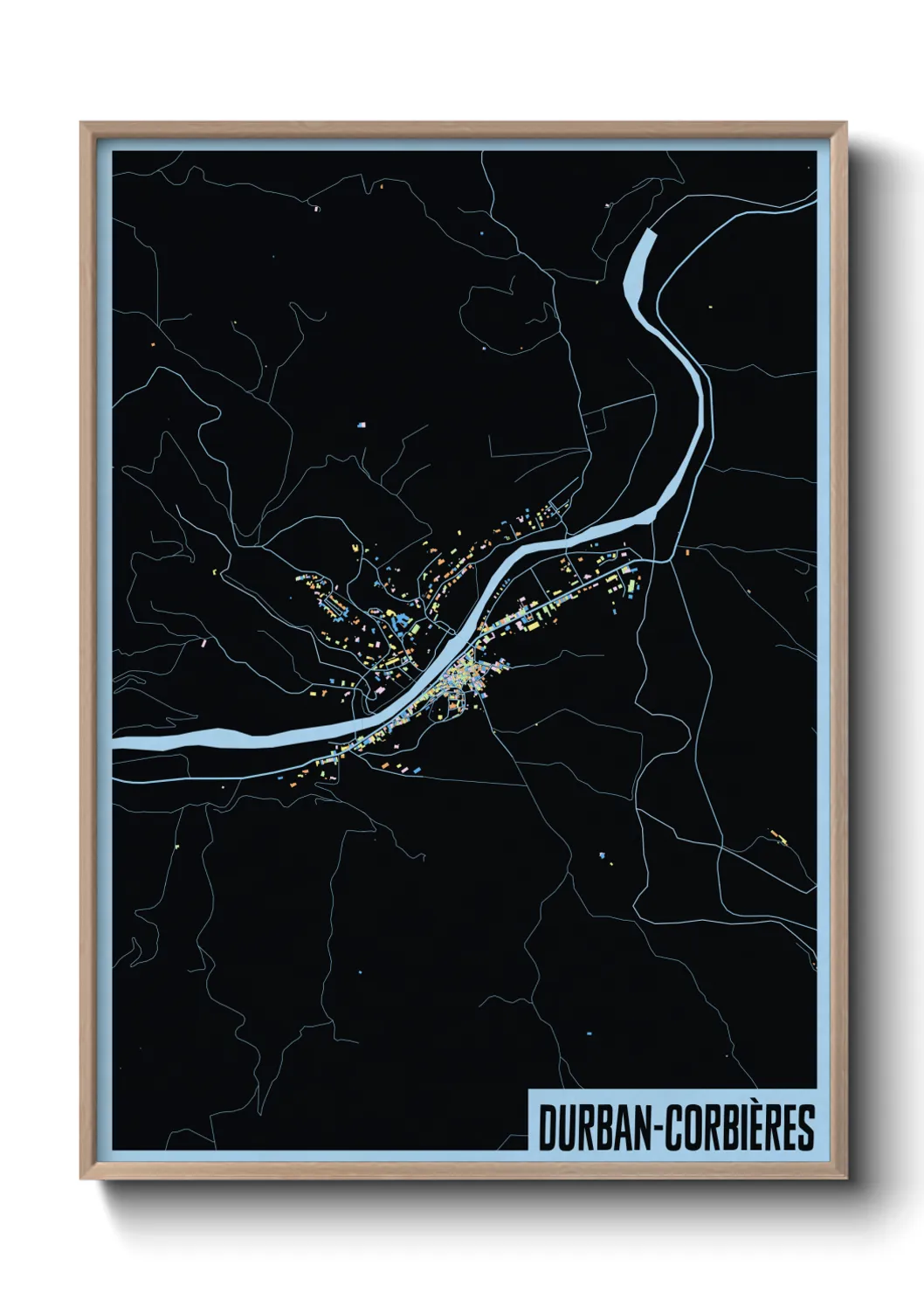 Une affiche de carte sur Durban-Corbières