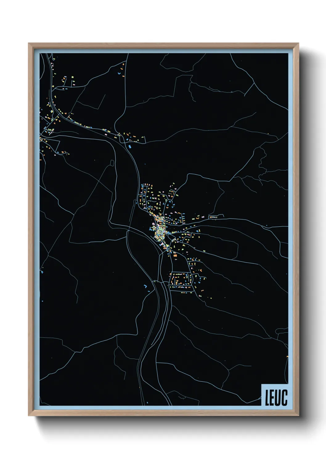 Une affiche de carte sur Leuc