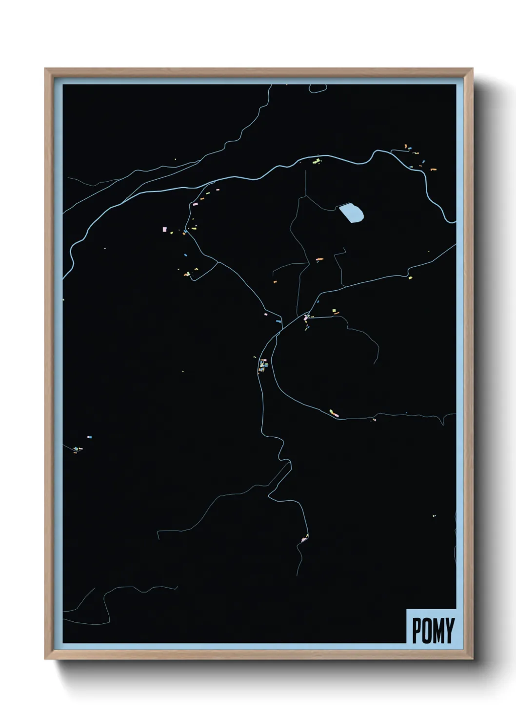 Une affiche de carte sur Pomy