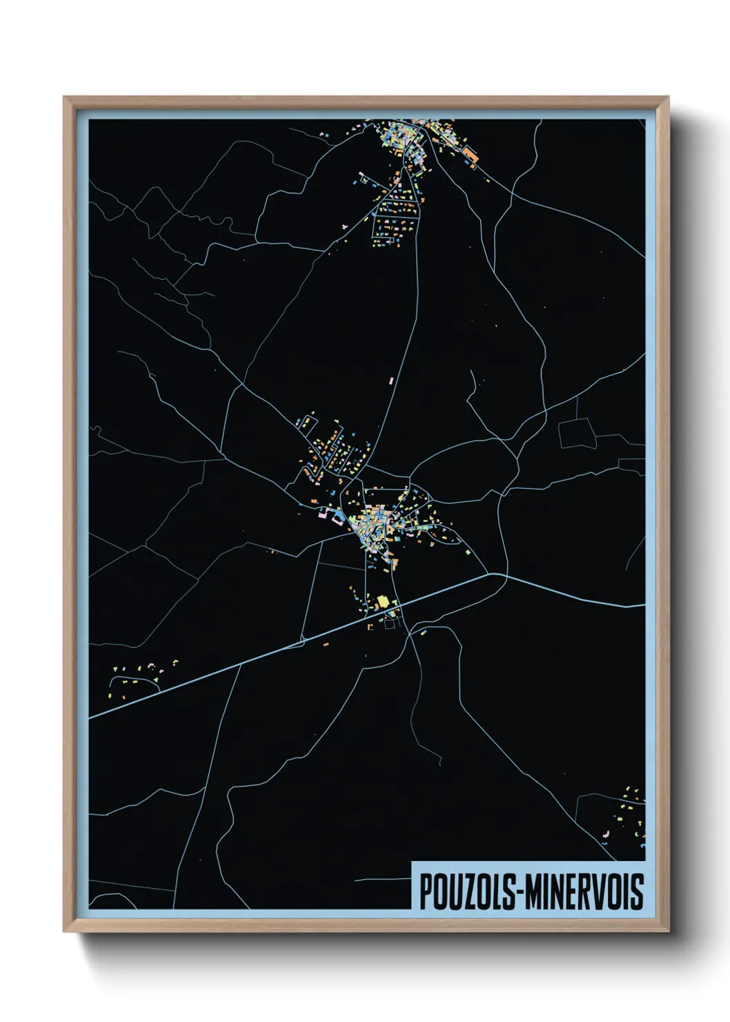 Une affiche de carte sur Pouzols-Minervois