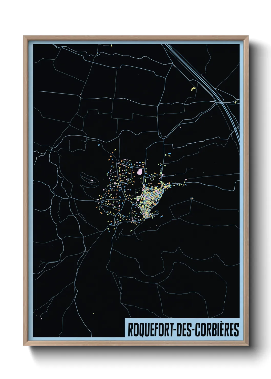 Une affiche de carte sur Roquefort-des-Corbières