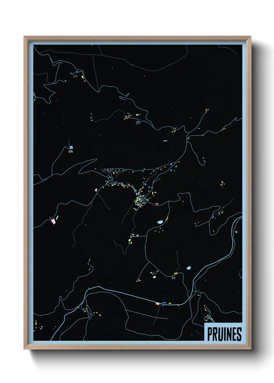 Une affiche de carte sur Pruines