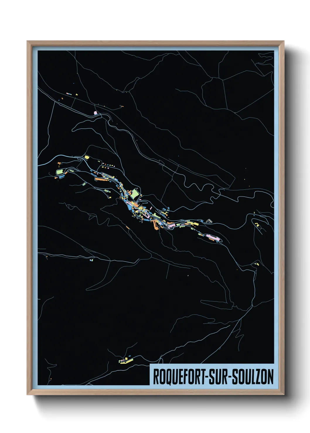 Une affiche de carte sur Roquefort-sur-Soulzon