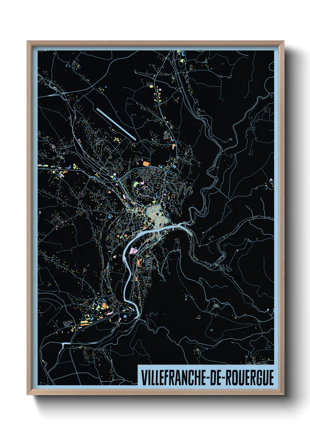 Une affiche de carte sur Villefranche-de-Rouergue