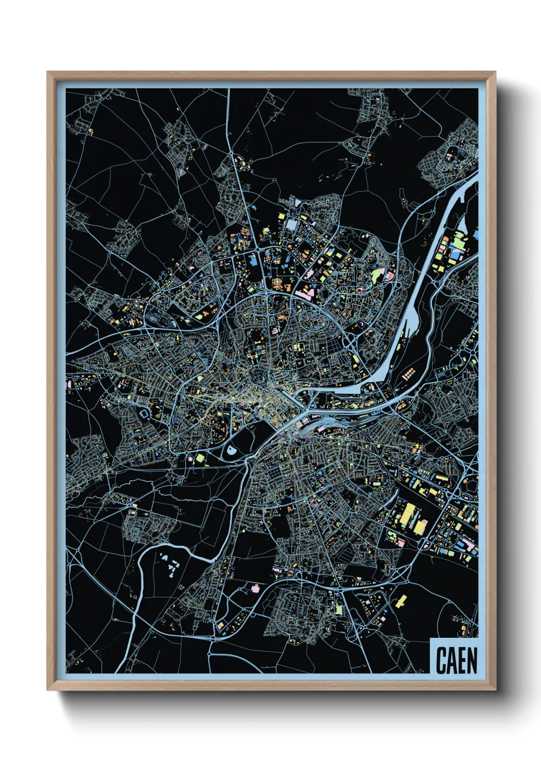 Une affiche de carte sur Caen