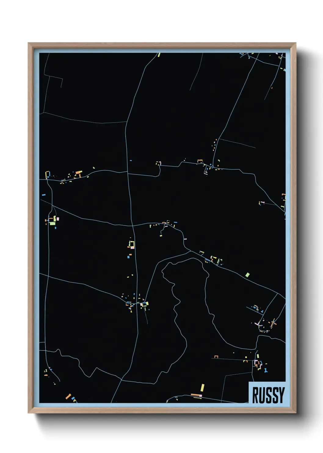 Une affiche de carte sur Russy