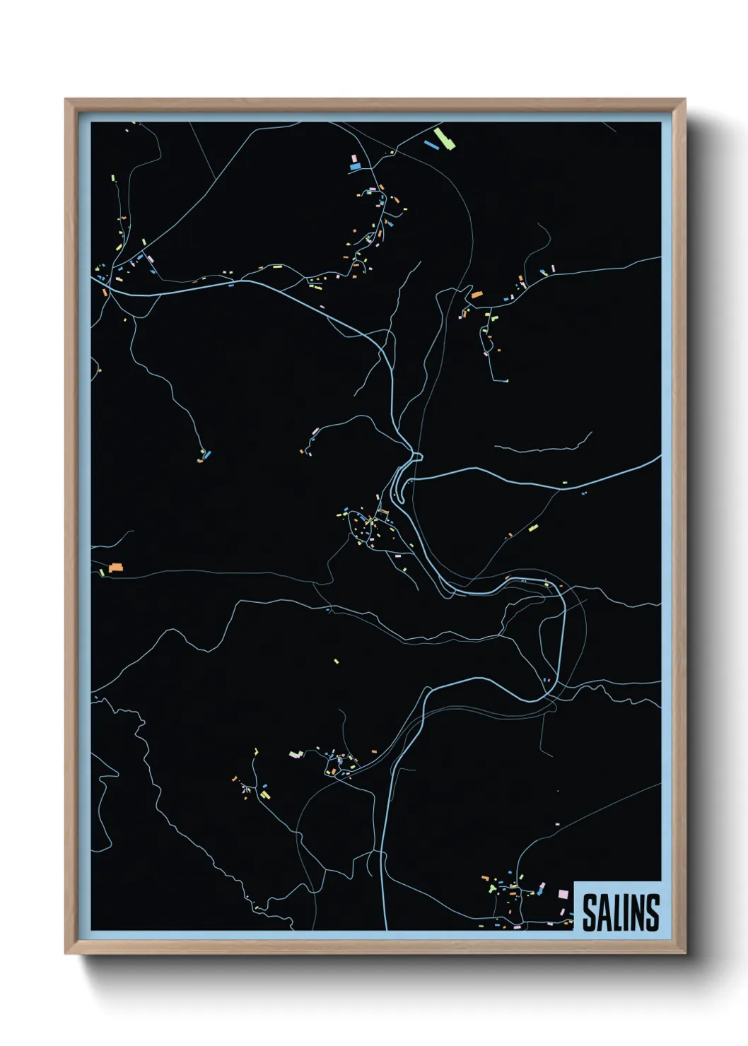 Une affiche de carte sur Salins