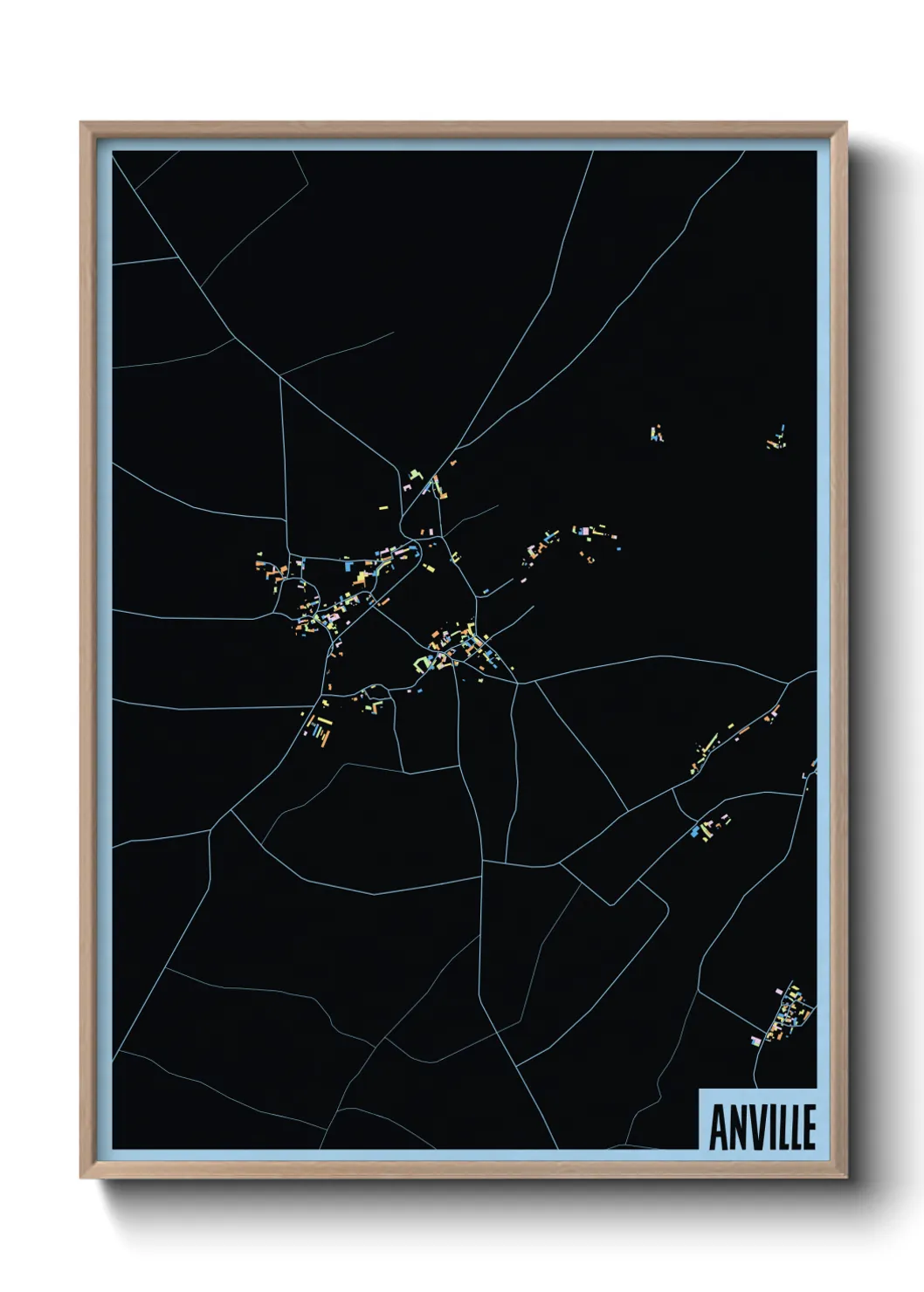 Une affiche de carte sur Anville