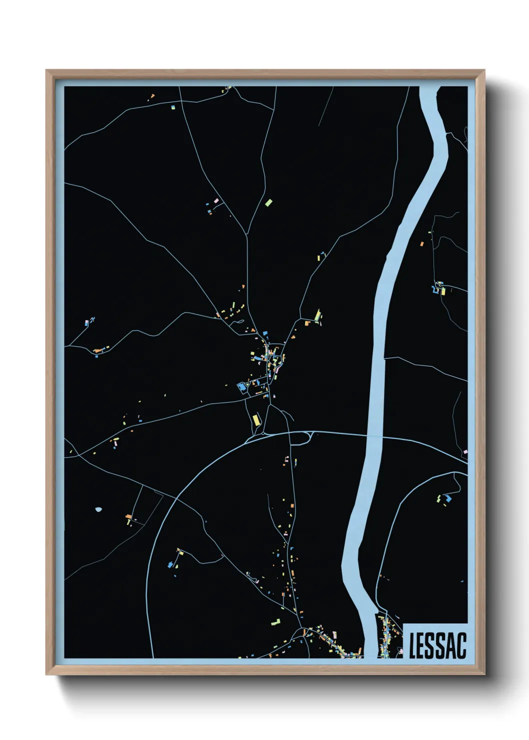 Une affiche de carte sur Lessac