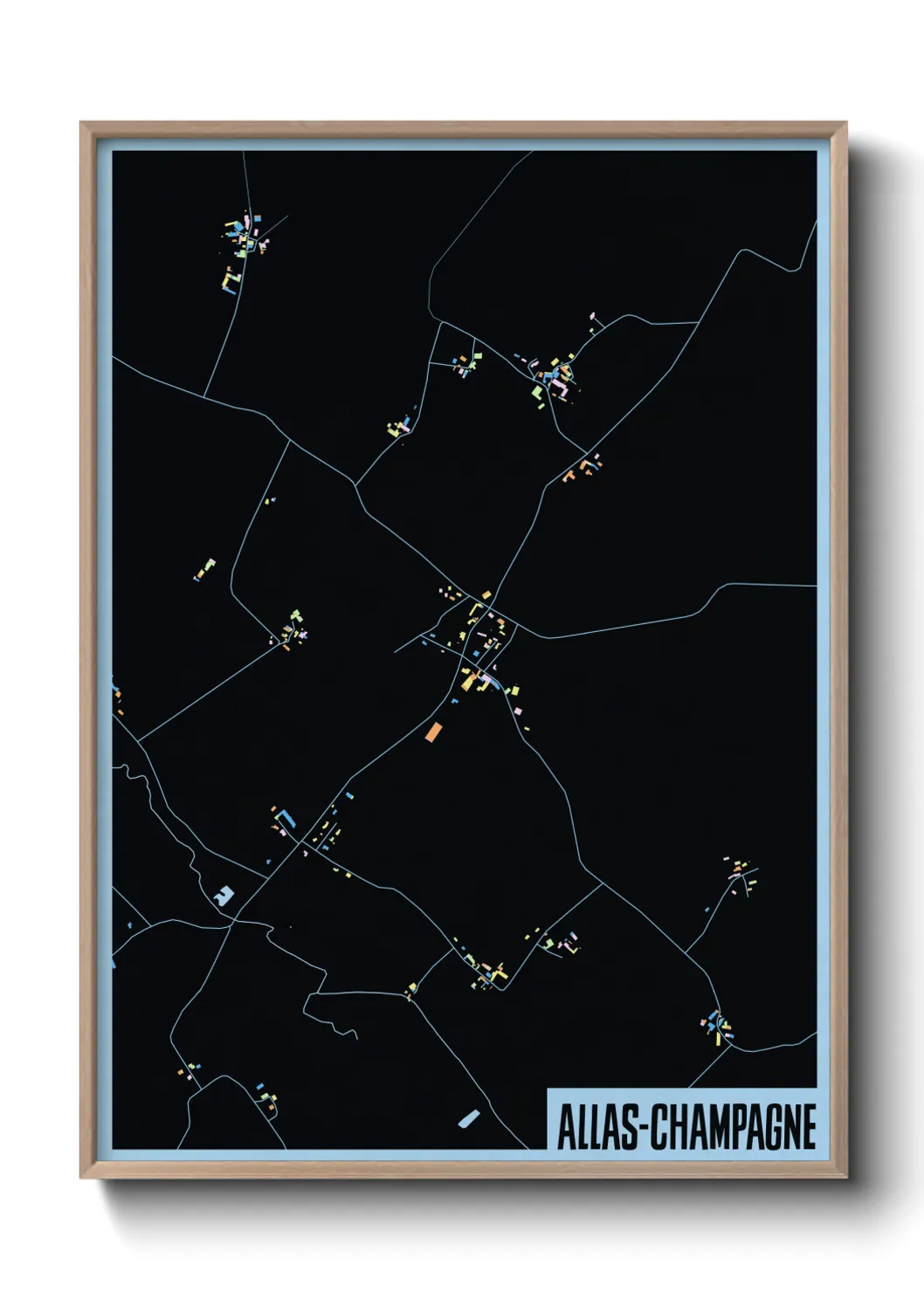 Une affiche de carte sur Allas-Champagne